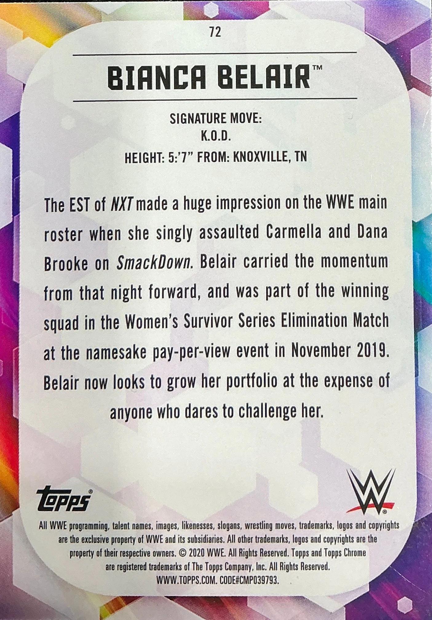Topp Chrome Bianca Belair #72 Trading Card - Image 2